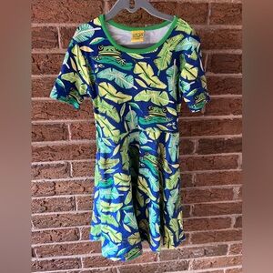 DUNS Sweden Sz 110 (4-5) Organic Cotton Frog Leaf Short Sleeve Skater Dress